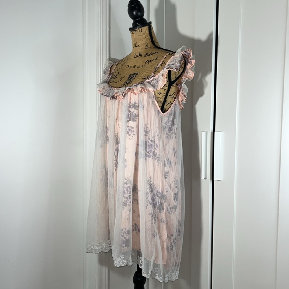 Intimately Free People Peach Floral Tulle Lace Ruffled Dress - Picture 6 of 11